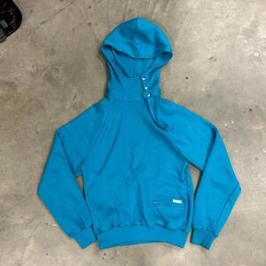 Vintage 80s Item One Size Medium Blue Button Up Pullover Hoodie Sweatshirt